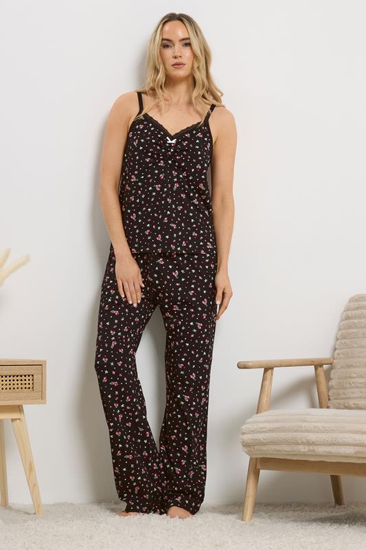 LTS Tall Black Ditsy Floral & Berry Cotton Pyjama Set