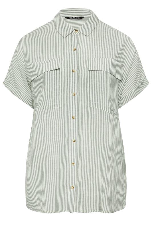 YOURS Plus Size Sage Green Stripe Linen Shirt | Yours Clothing 5