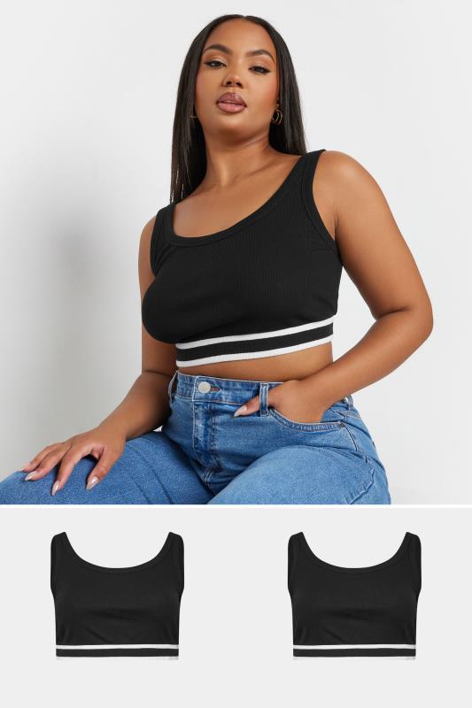 YOURS Curve 2 PACK Black Ribbed Sports Bralettes | Yours Clothing 1