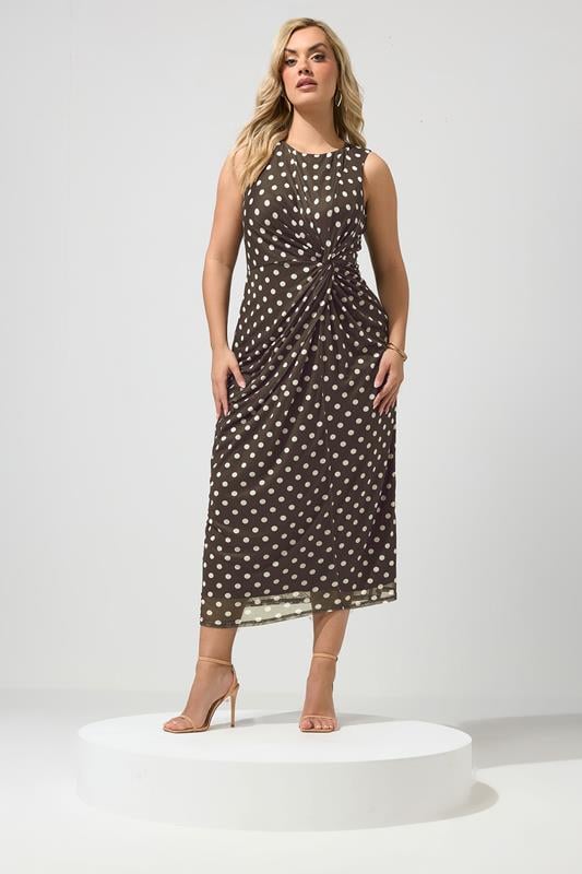 YOURS LONDON Curve Chocolate Brown Polka Dot Dress