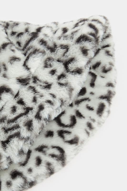 Grey Leopard Print Faux Fur Bucket Hat | Yours Clothing  3