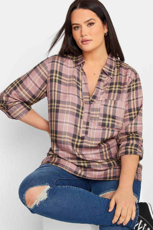 Tall Women's LTS Pink Check Overhead Shirt | Long Tall Sally 4