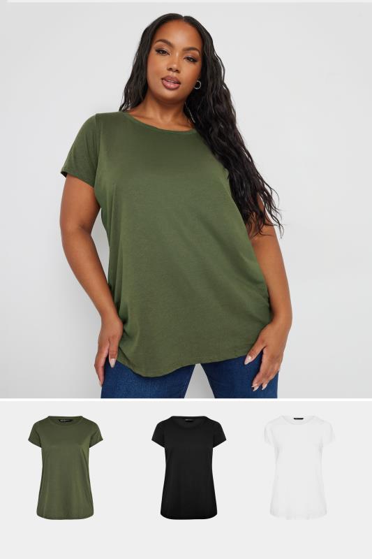 YOURS 3 PACK Plus Size Green & Black Core T-Shirts | Yours Clothing 1