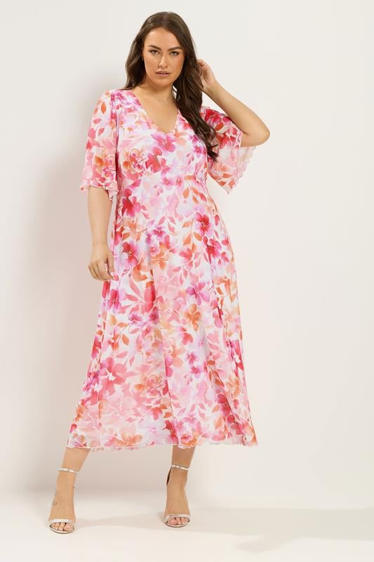  YOURS Curve Pink Floral Print Maxi Dress