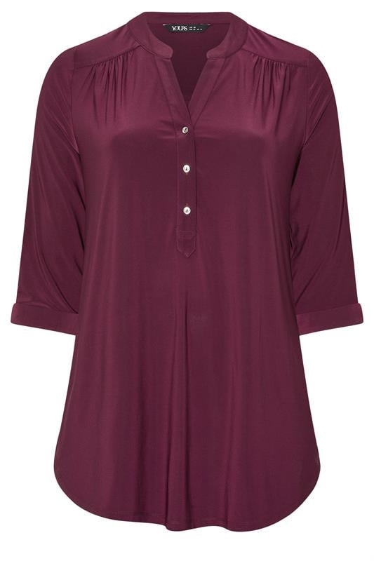 YOURS Plus Size Wine Red Half Placket Shirt | Yours Clothing 5