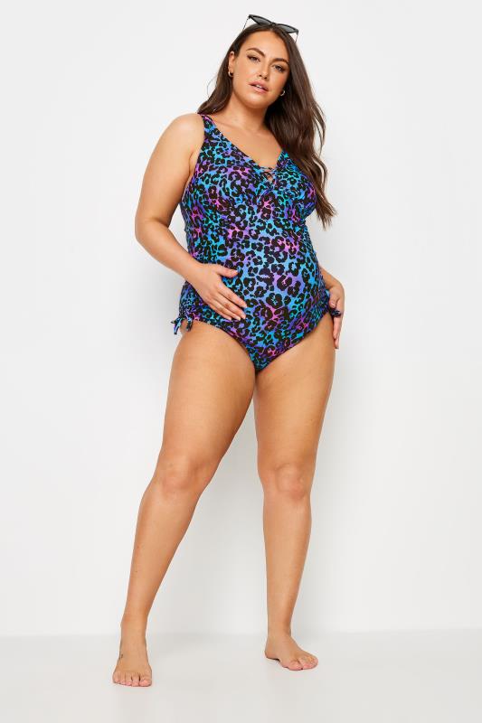BUMP IT UP MATERNITY Plus Size Blue Leopard Print Swimsuit | Yours Curve 2