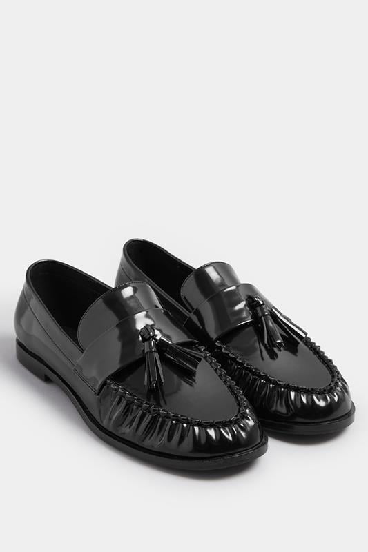  LTS Black Patent Tassel Flat Loafers