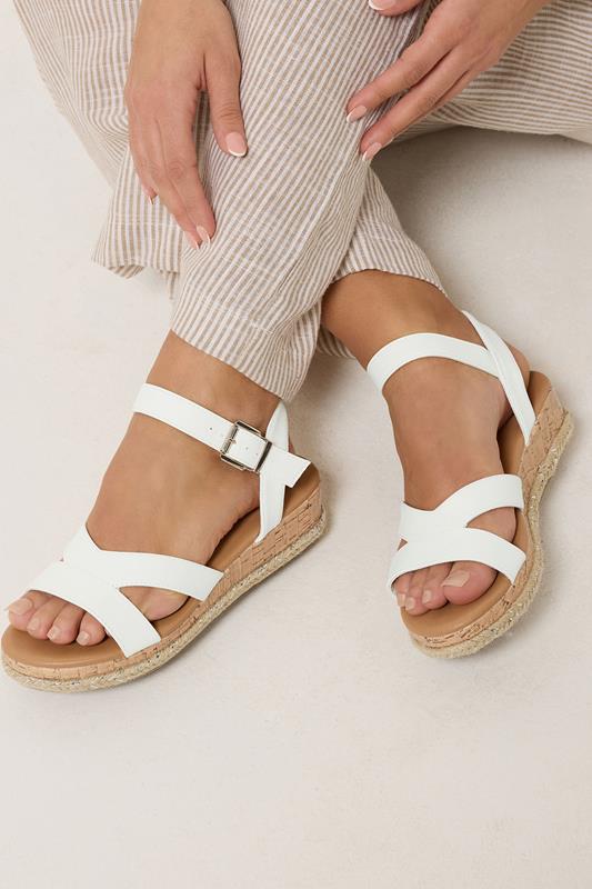  Yours White Plaited Wedge Sandals In Wide E Fit