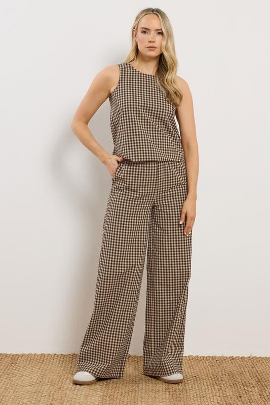LTS Tall Brown Gingham Print Wide Leg Trousers