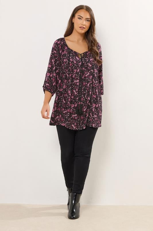 YOURS Plus Size Pink Paisley Print Tie Front Top | Yours Clothing 1
