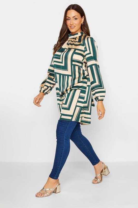 M&Co Green Geometric Print High Neck Tunic Blouse | M&Co 2