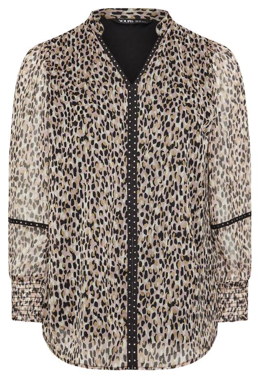 YOURS Plus Size Natural Brown Leopard Print Stud Trim Blouse | Yours Clothing 5