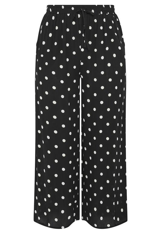 YOURS Plus Size Black Polka Dot Crinkle Beachwear Wide Leg Trousers | Yours Clothing 5