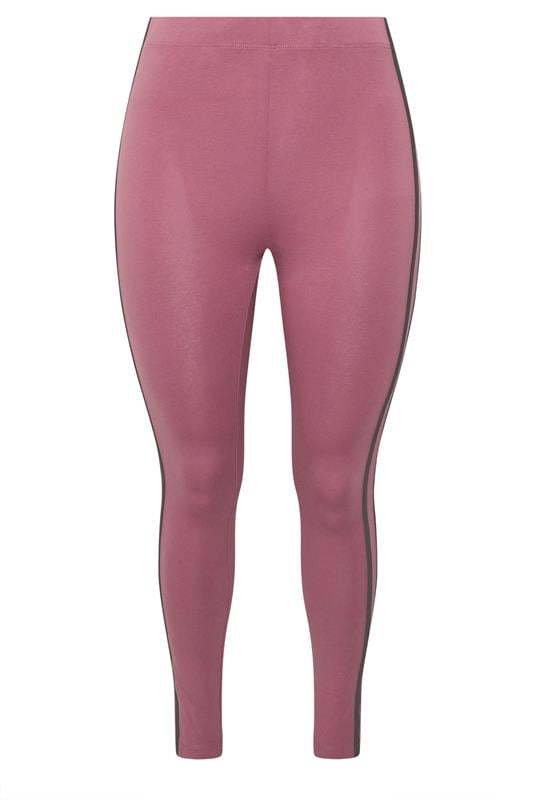 YOURS ACTIVE Plus Size Pink Side Stripe Leggings | Yours Clothing 7