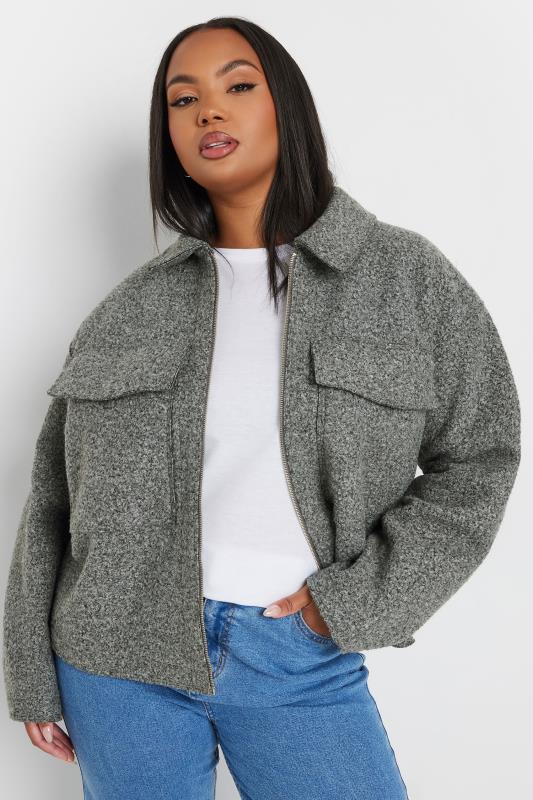 YOURS Plus Size Grey Cropped Boucle Jacket | Yours Clothing 4