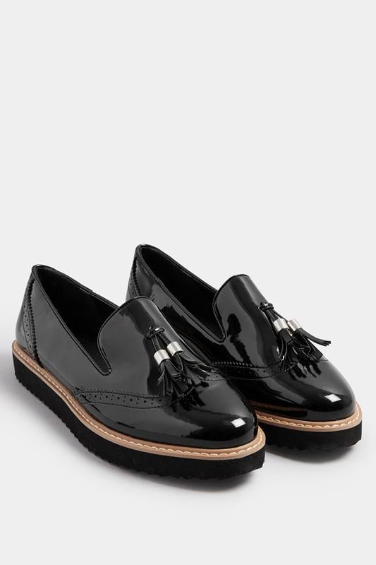 LTS Black Patent Tassel Slip-On Loafers In Standard Fit