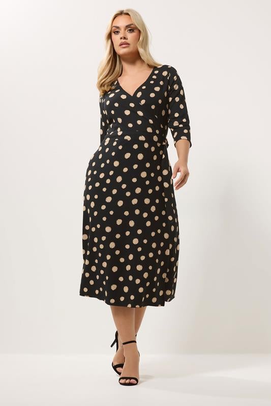  YOURS Curve Black Polka Dot Wrap Dress
