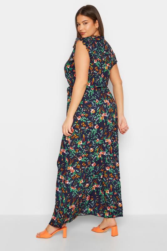 LTS Tall Women's Navy Blue Floral Print Frill Sleeve Maxi Dress | Long Tall Sally 3