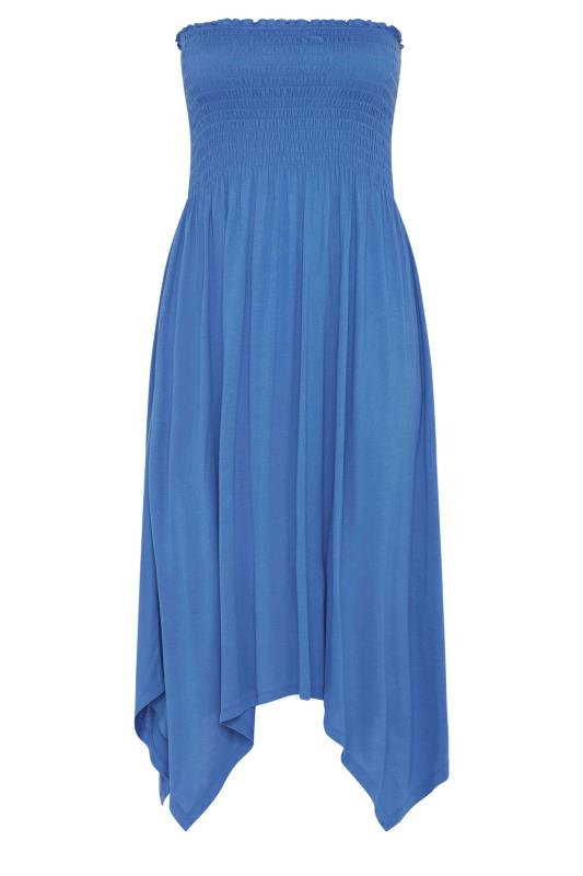 YOURS Plus Size Cobalt Blue Shirred Bandeau Midi Dress | Yours Clothing 5