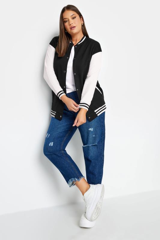 Plus Size Black Varsity Bomber Jacket | Yours Clothing 2