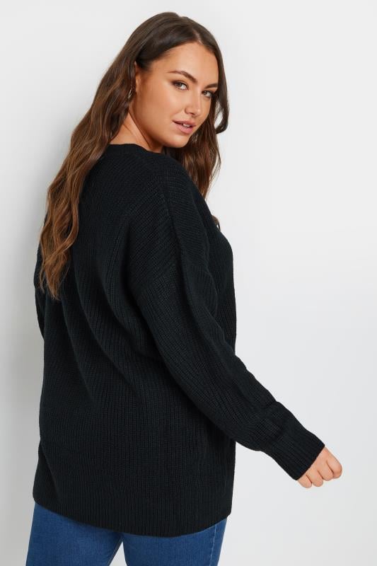 YOURS Plus Size Black V-Neck Knitted Jumper | Yours Clothing 3