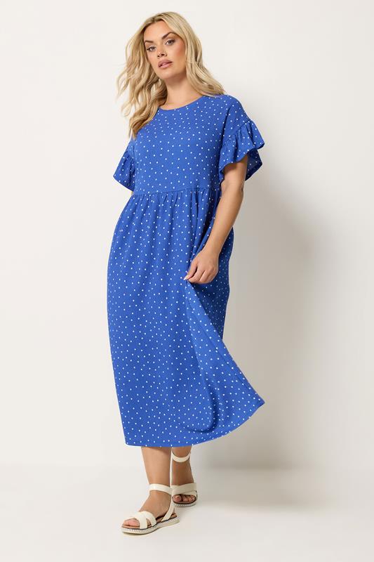 YOURS Plus Size Blue Polka Dot Midi Dress | Yours Clothing 1