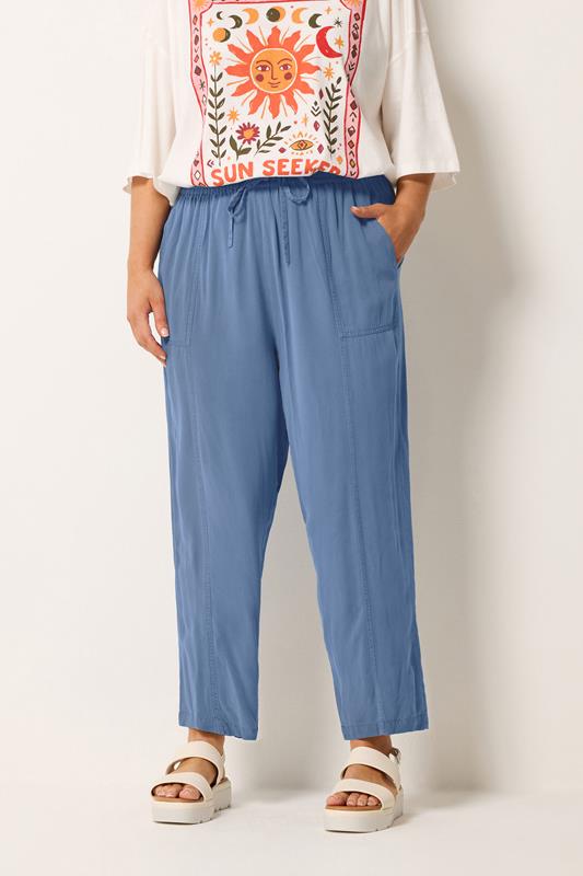  YOURS Curve Blue Chambray Barrel Trousers