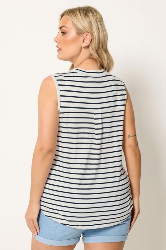YOURS Plus Size White Stripe Notch Neck Top | Yours Clothing 2
