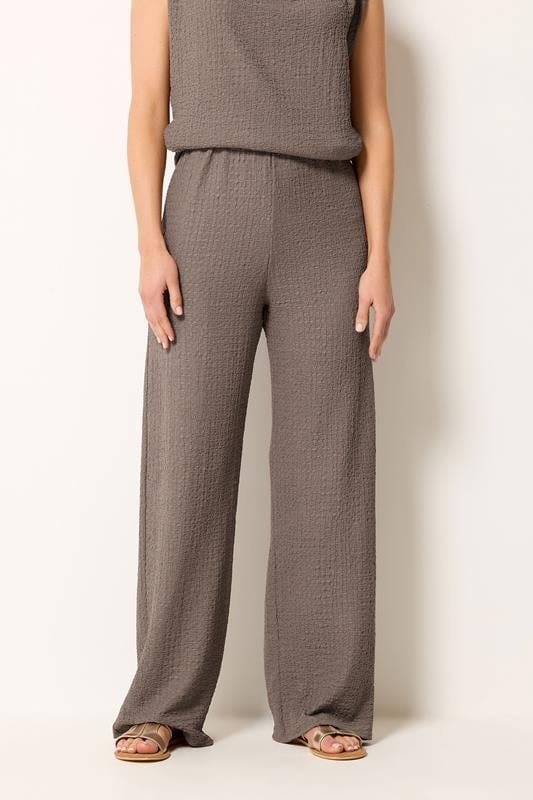 LTS Tall Women's Mocha Brown Textured Wide Leg Trousers | Long Tall Sally 1