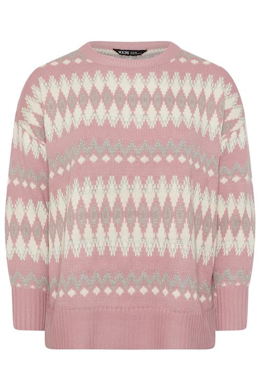 YOURS Plus Size Pink Fairisle Metallic Jumper | Yours Clothing 5