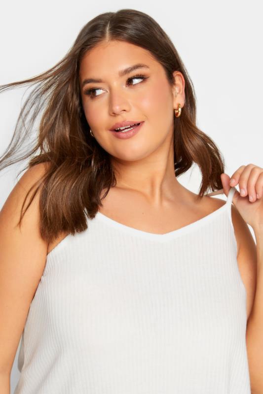 YOURS Curve Plus Size White Ribbed Swing Cami Top | Yours Clothing  4