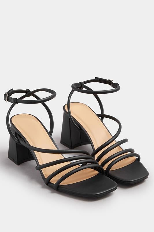 Black Aysmmetric Strappy Block Heels In Standard Fit | Yours Clothing 2