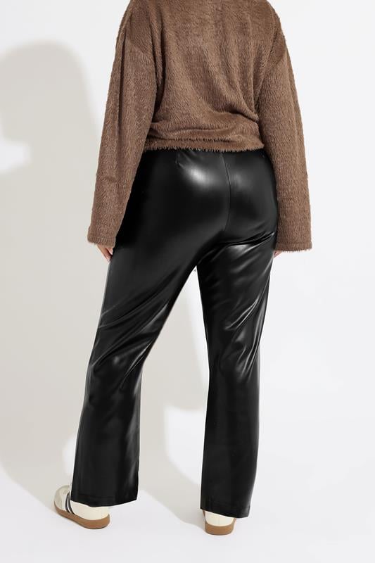 YOURS Plus Size Black Faux Leather Straight Leg Trousers | Yours Clothing  2