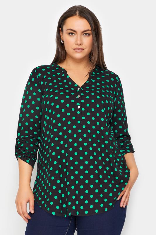 Evans Black & Green Polka Dot Print Half Placket Shirt 1