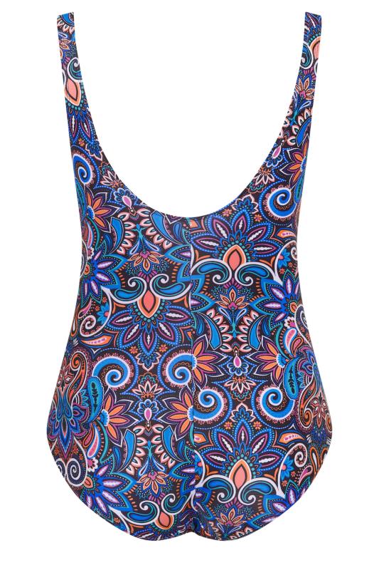 YOURS Plus Size Blue Floral Paisley Print Tummy Control Swimsuit | Yours Clothing 7