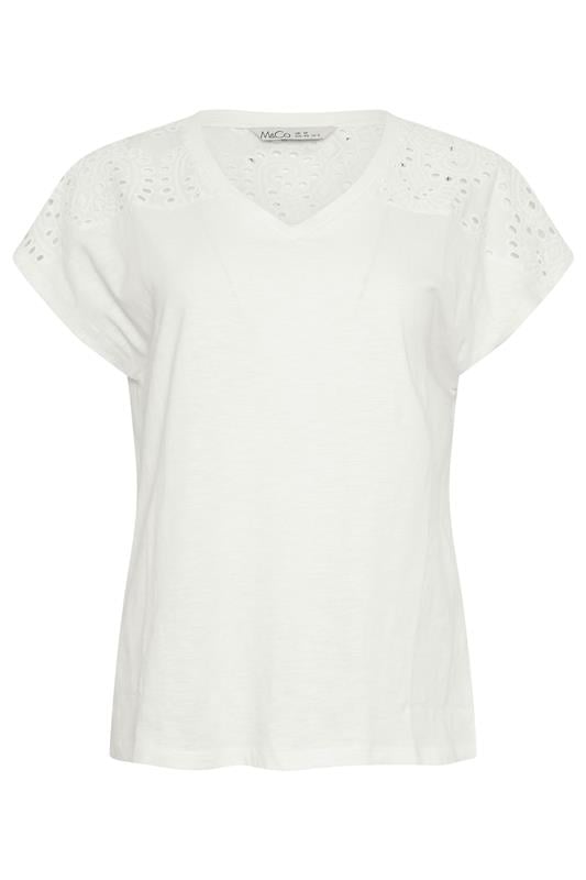 M&Co White Broderie V-Neck Cotton T-Shirt | M&Co  5