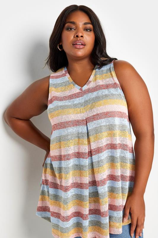 YOURS Plus Size Pink Stripe Print Swing Vest Top | Yours Clothing 4
