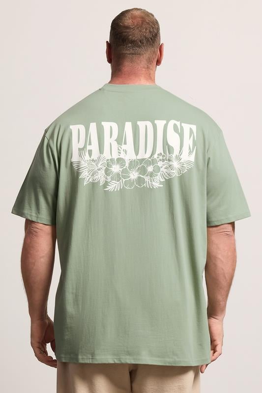 BadRhino Big & Tall Green Extra Long 'Paradise' Graphic T-Shirt 2