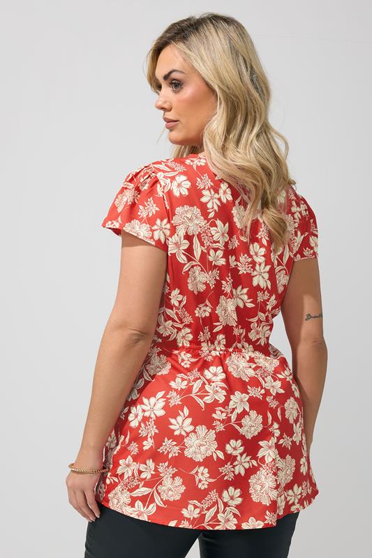 YOURS LONDON Plus Size Red Floral Twist Front Top | Yours Clothing 2