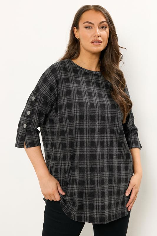  YOURS Curve Grey Check Print Button Top