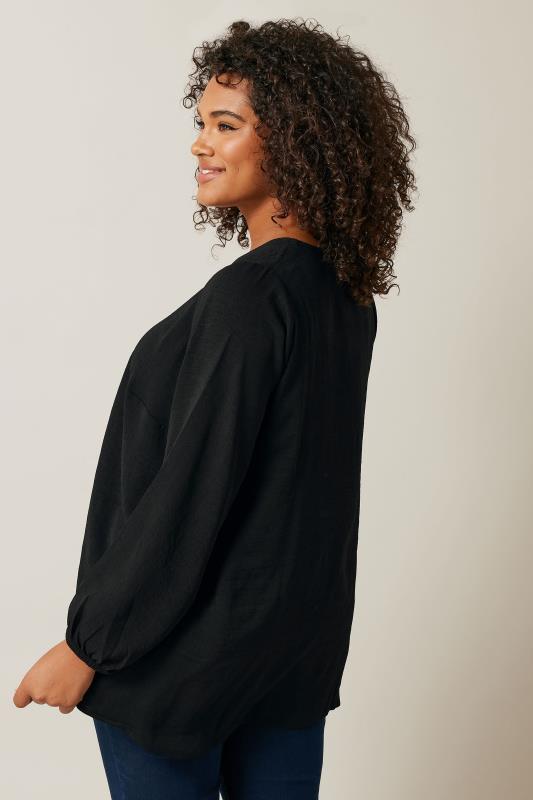 EVANS Plus Size Black Pleat Front Long Sleeve Blouse | Evans 3