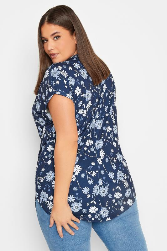 YOURS Curve Plus Size Navy Blue Floral V-Neck Blouse | Yours Clothing  3