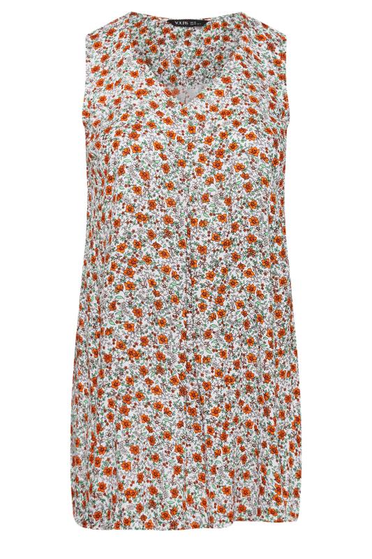 YOURS Plus Size Orange Floral Print Pleated Vest Top | Yours Clothing 5