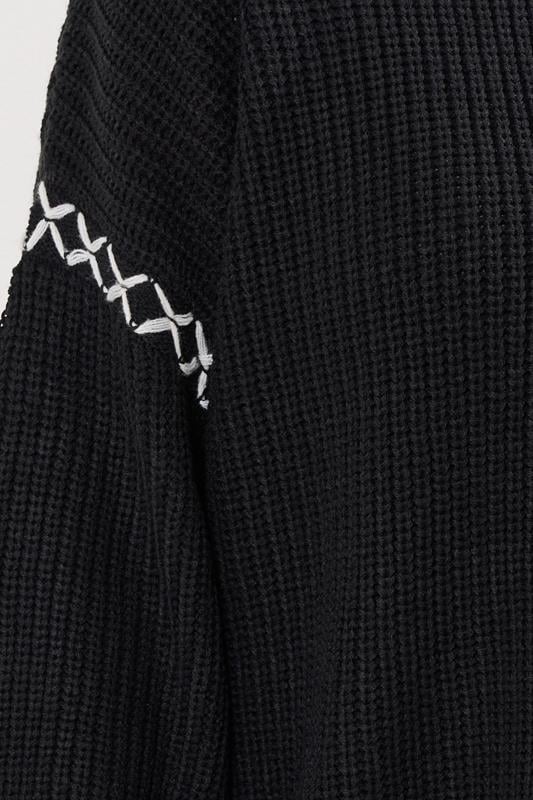 YOURS Plus Size Black Blanket Stitch Jumper | Yours Clothing 4