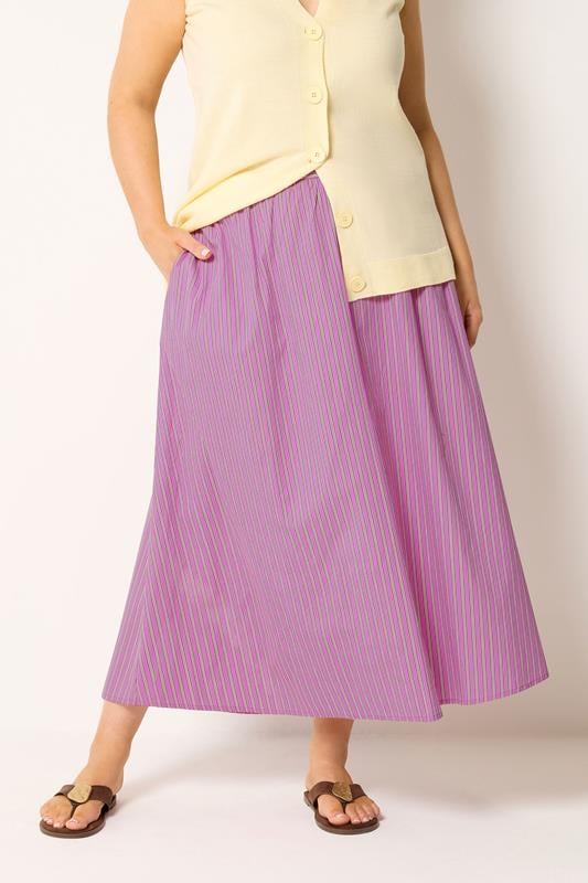 YOURS Curve Pink Stripe Midi Skirt