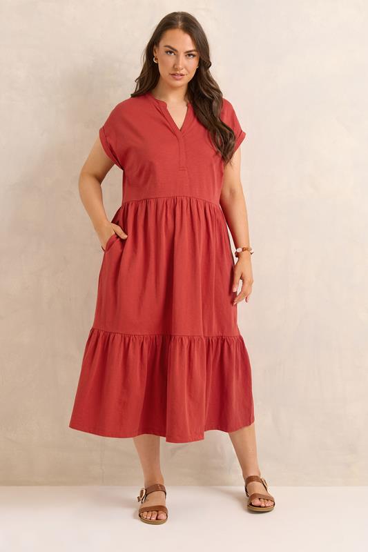 EVANS Plus Size Rust Orange Cotton Midi Dress | Evans 2