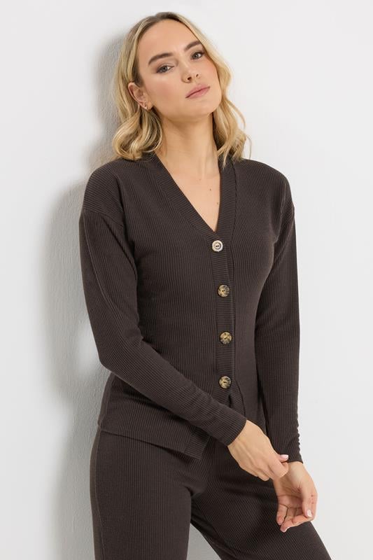  LTS Tall Chocolate Brown Ribbed Cardigan