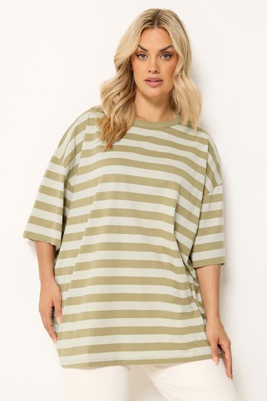 YOURS Plus Size Natural Brown & Cream Boxy T-Shirt | Yours Clothing 1