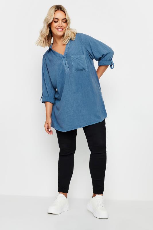 YOURS Plus Size Blue Overhead Chambray Shirt | Yours Clothing  3