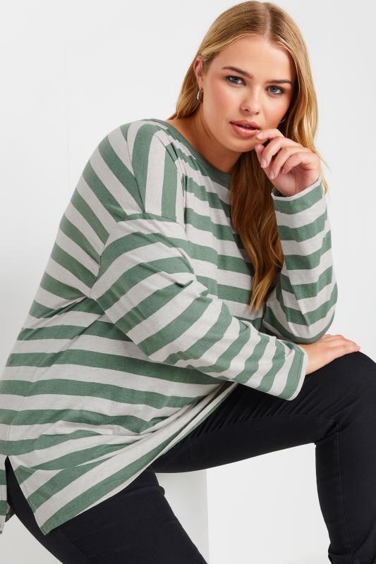 YOURS Plus Size Green Stripe Print Top | Yours Clothing 1